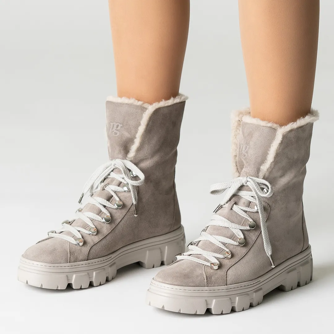 Paul Green Lace up bootie with merino warm lining Gray New