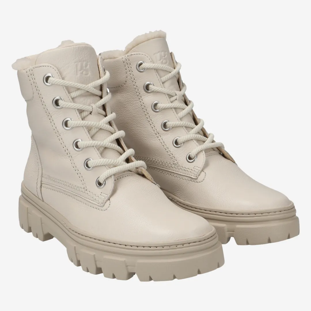 Paul Green Lace up bootie with merino warm lining Beige New