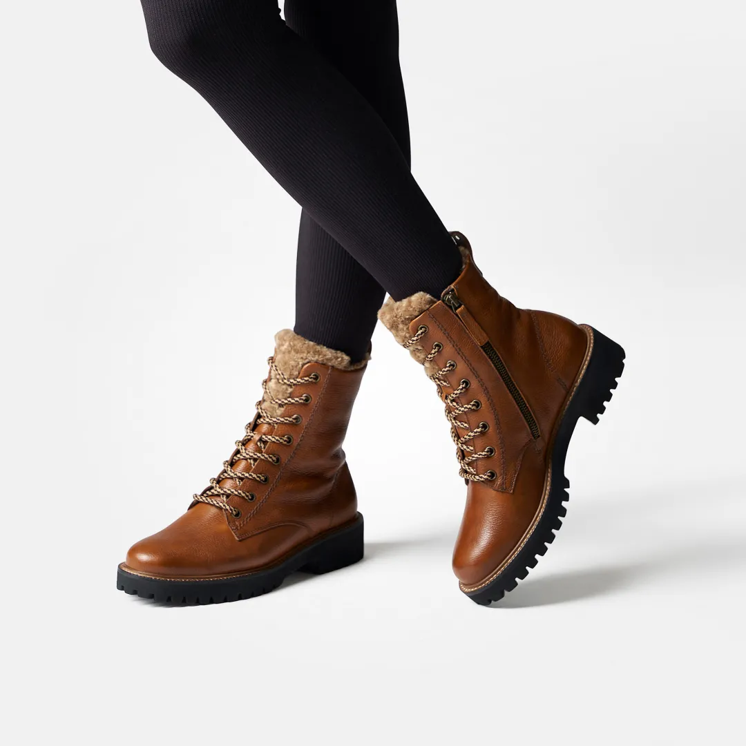 Paul Green Lace-up bootie with warm lining Brown New