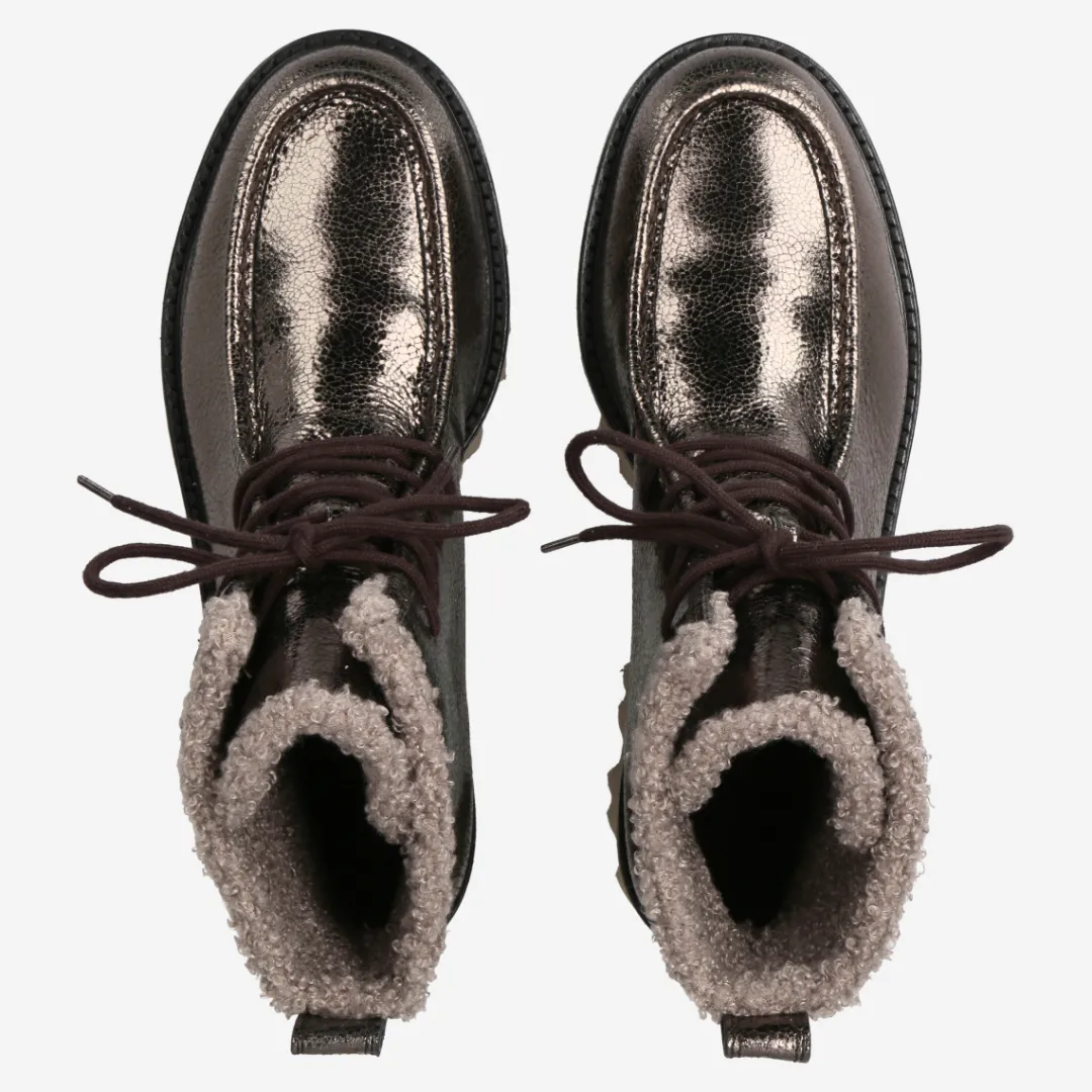 Paul Green Lace-up bootie with warm lining Brown, metallic