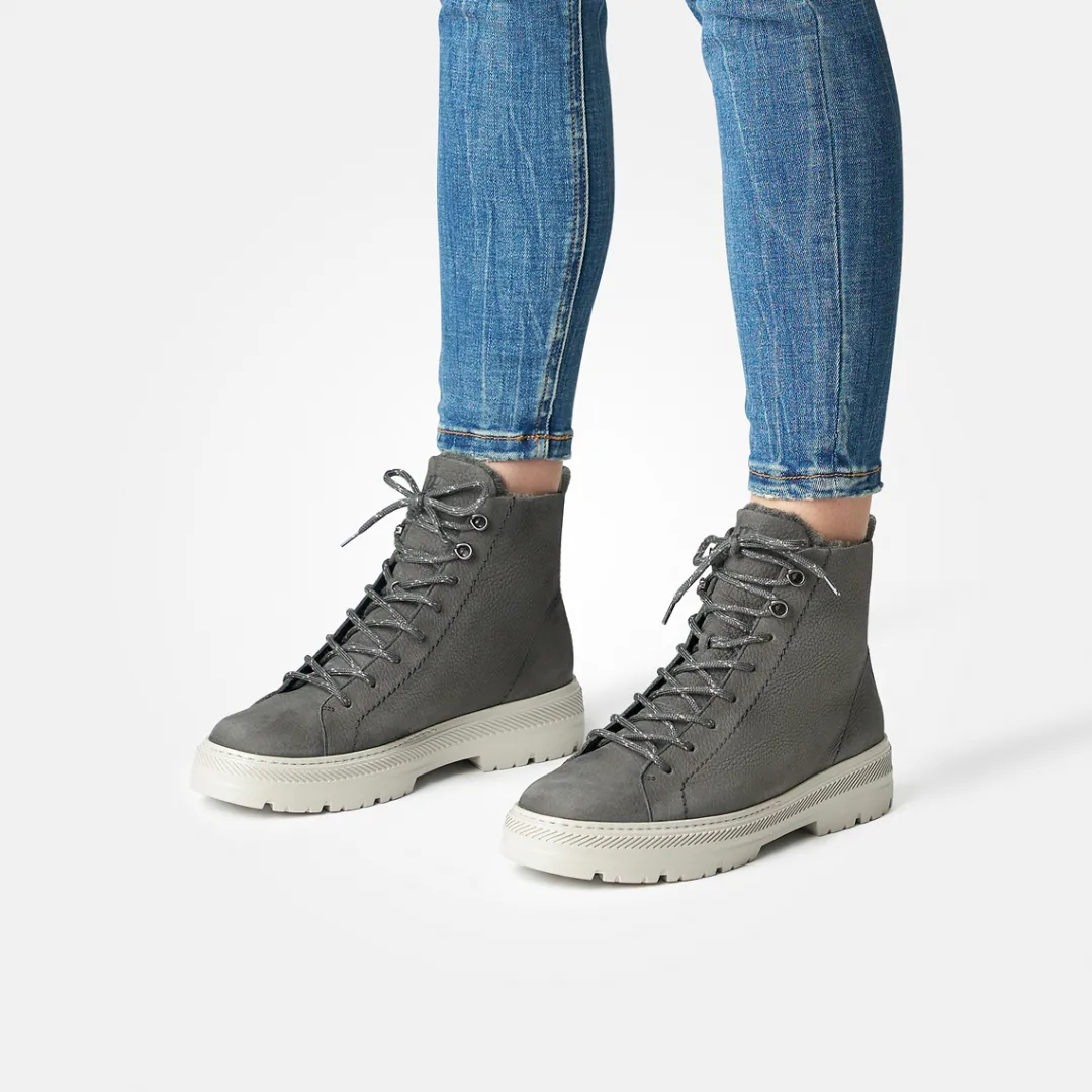Paul Green SUPER SOFT lace up ankle boot with warm lining Gray Outlet